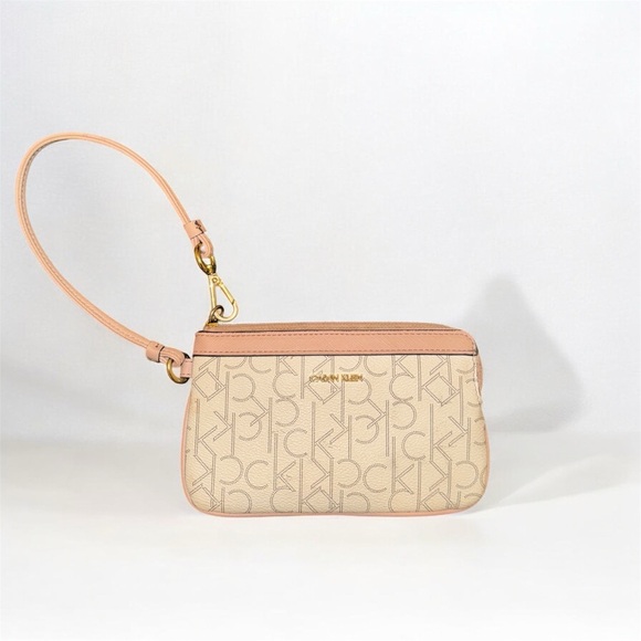 Calvin Klein Monogram Beige Wristlet - Picture 1 of 6